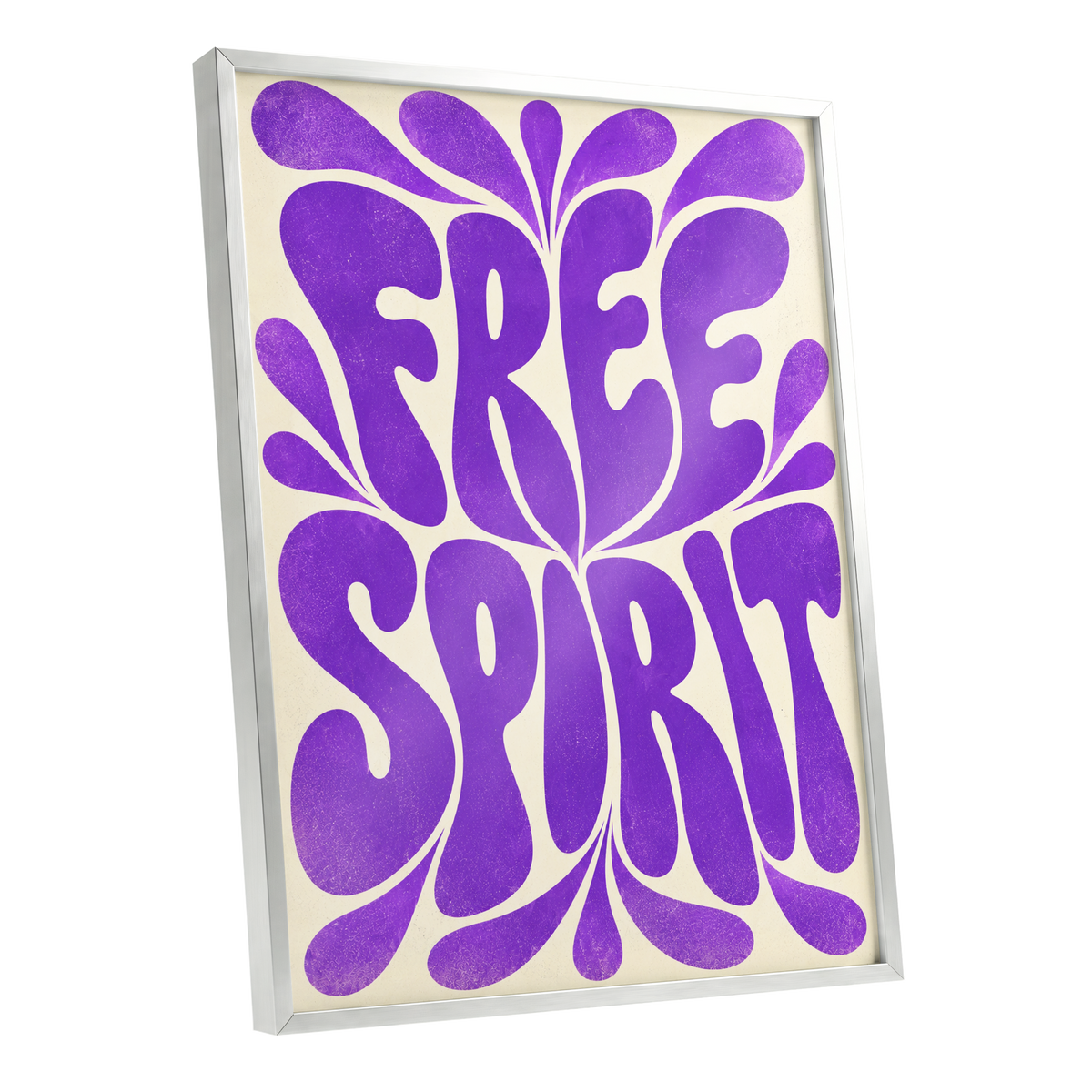Violet Free Spirit, purple, beige abstract wall art shown as a silver framed poster wall art print