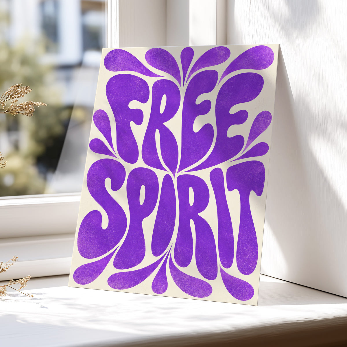 Violet Free Spirit, purple, beige abstract wall art displayed in a styled interior, gallery view 4