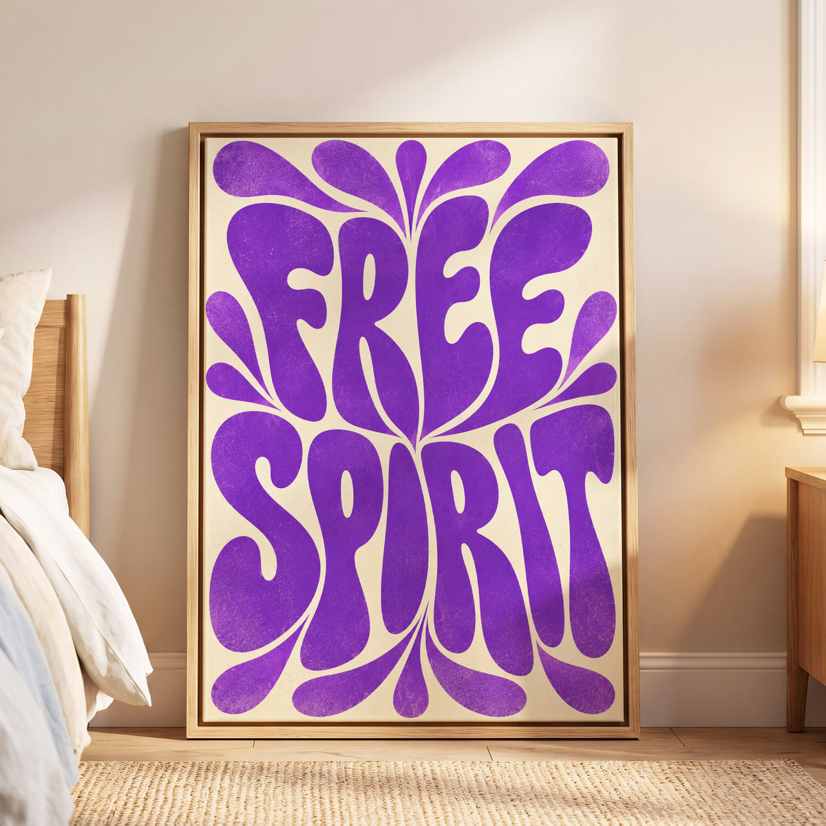 Violet Free Spirit, purple, beige abstract wall art displayed in a styled interior, gallery view 5