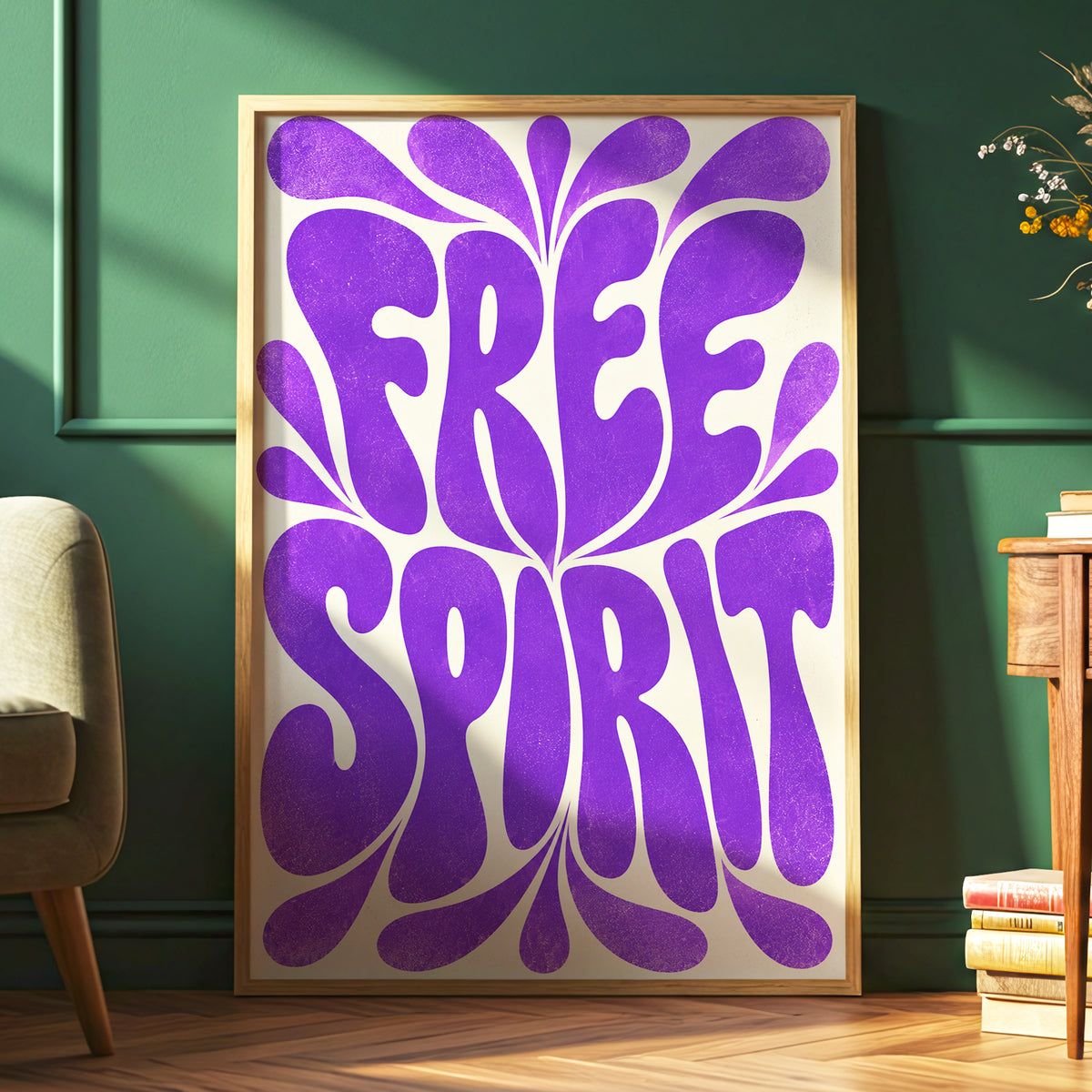 Violet Free Spirit, purple, beige abstract wall art displayed in a styled interior, gallery view 6