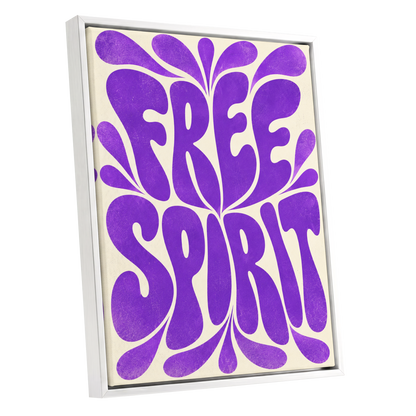 Violet Free Spirit, purple, beige abstract wall art shown as a white framed canvas wall art