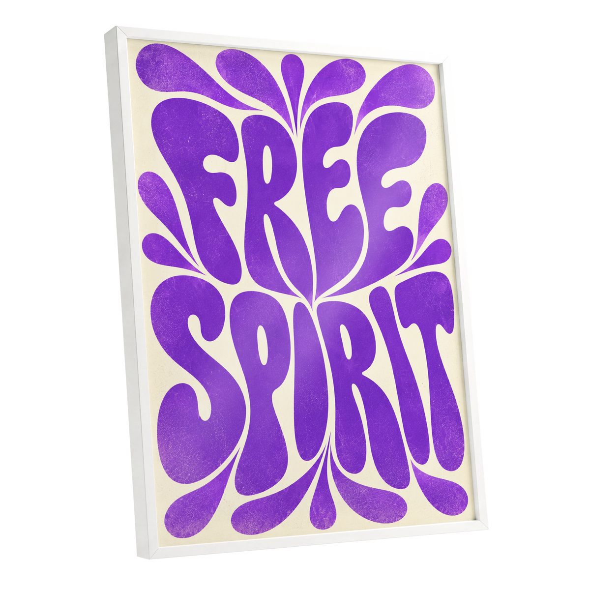 Violet Free Spirit, purple, beige abstract wall art shown as a white framed poster wall art print