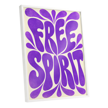 Violet Free Spirit, purple, beige abstract wall art shown as a white framed poster wall art print