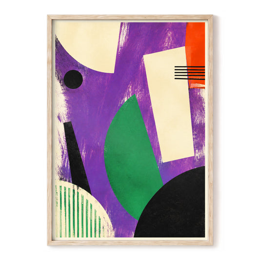 Violet Geometry, purple, green, beige abstract wall art, front artwork view