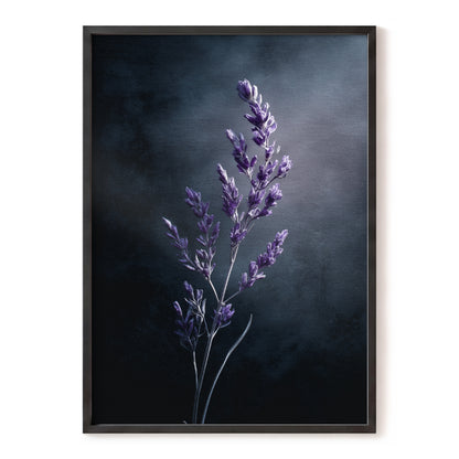 Violet Nocturne, black, blue, gray floral wall art, front artwork view
