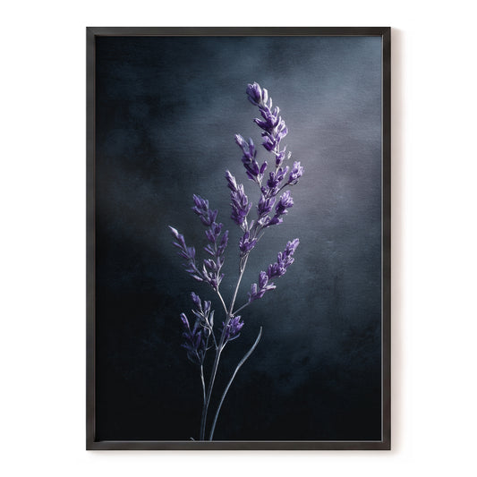 Violet Nocturne, black, blue, gray floral wall art, front artwork view