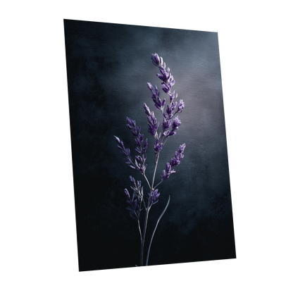 Violet Nocturne, black, blue, gray floral wall art shown as a unframed poster wall art print