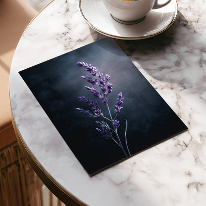 Violet Nocturne, black, blue, gray floral wall art displayed in a styled interior, gallery view 5