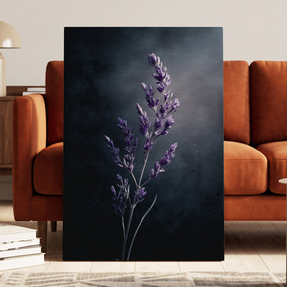 Violet Nocturne, black, blue, gray floral wall art displayed in a styled interior, gallery view 7