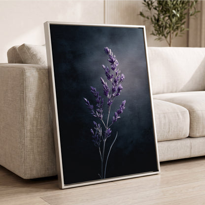 Violet Nocturne, black, blue, gray floral wall art displayed in a styled interior, gallery view 8