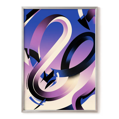 Violet Orbit, blue, purple, black abstract wall art, front artwork view