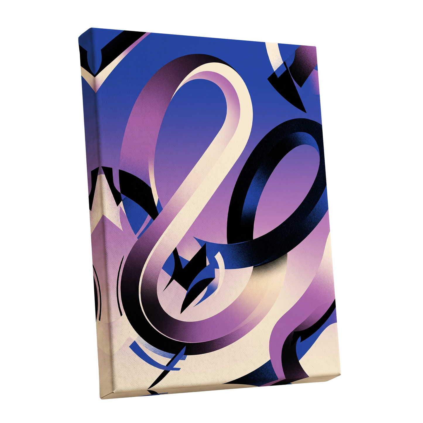 Violet Orbit, blue, purple, black abstract wall art shown as a stretched canvas wall art