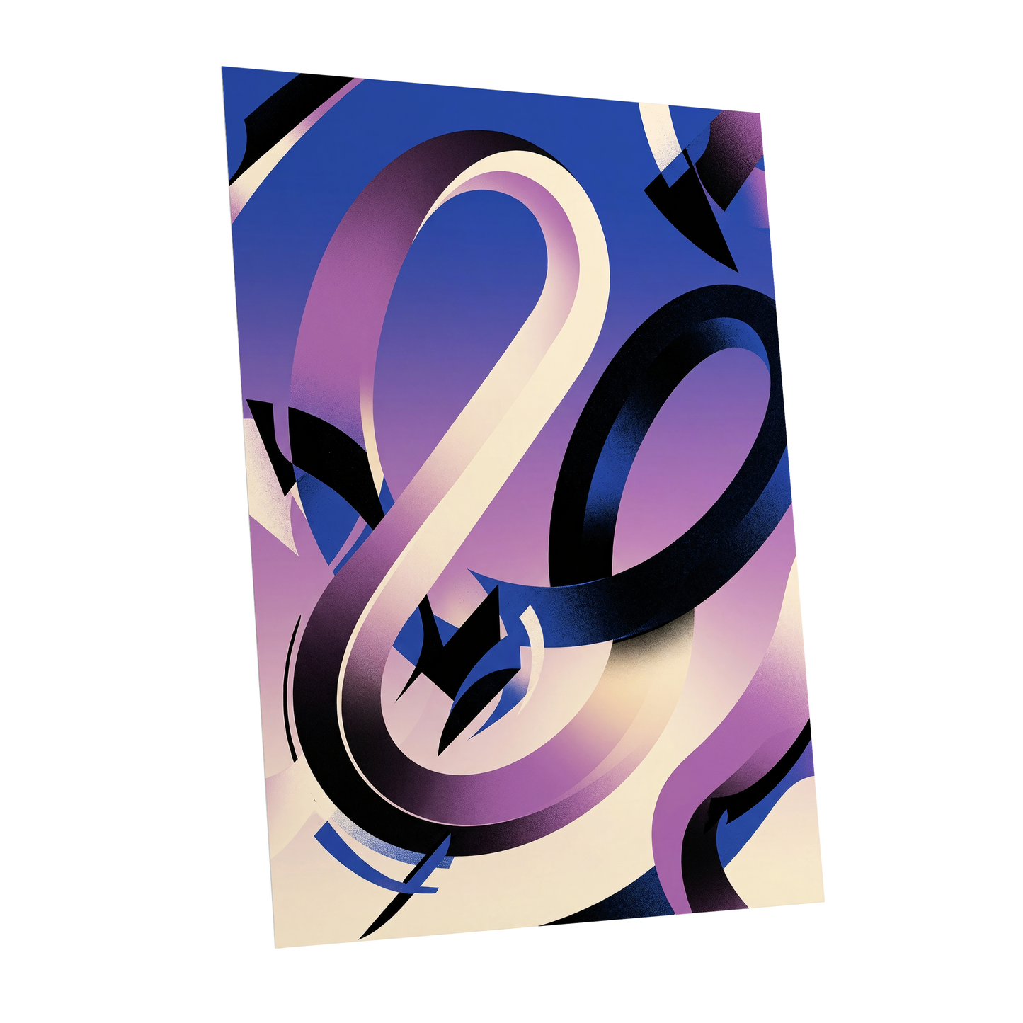 Violet Orbit, blue, purple, black abstract wall art shown as a unframed poster wall art print