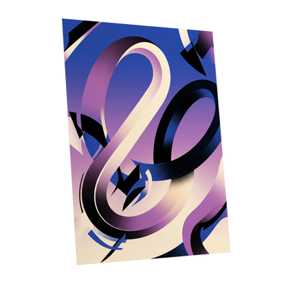 Violet Orbit, blue, purple, black abstract wall art shown as a unframed poster wall art print