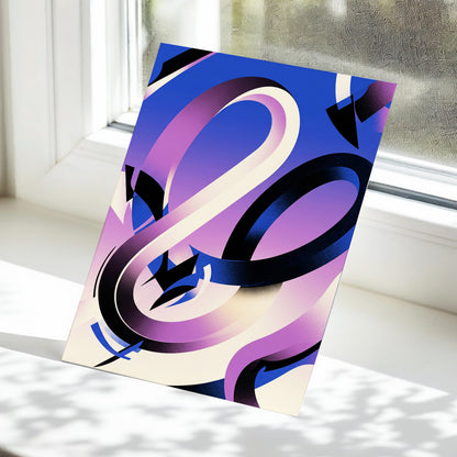 Violet Orbit, blue, purple, black abstract wall art displayed in a styled interior, gallery view 5