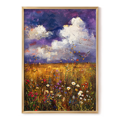 Violet Skies, Golden Fields, purple, gold, white nature wall art, front artwork view