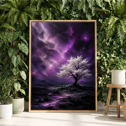 Violet Starbloom, purple, black, white nature wall art displayed in a styled interior, gallery view 3