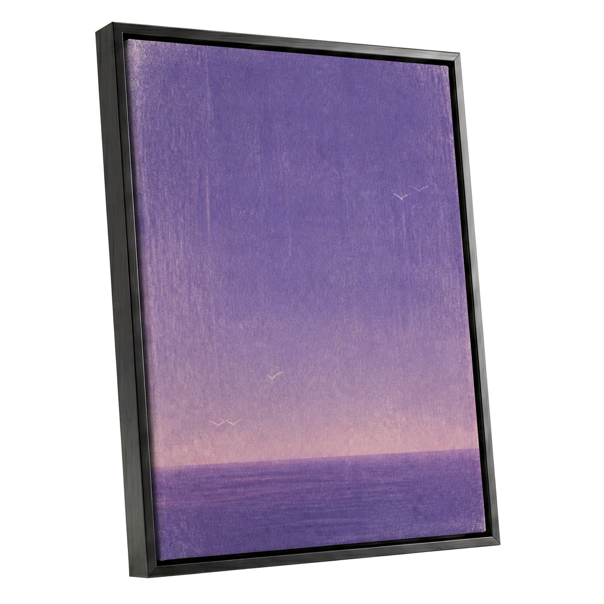 Violet Stillwater, purple, pink, white nature wall art shown as a black framed canvas wall art