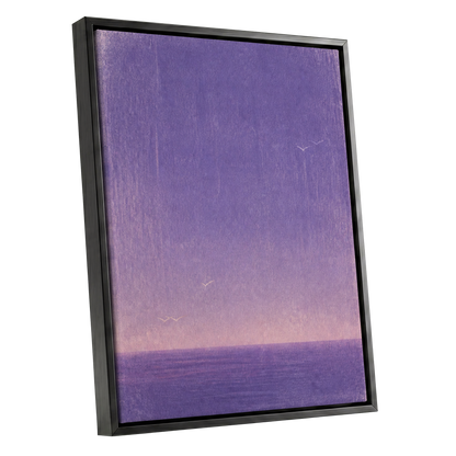 Violet Stillwater, purple, pink, white nature wall art shown as a black framed canvas wall art