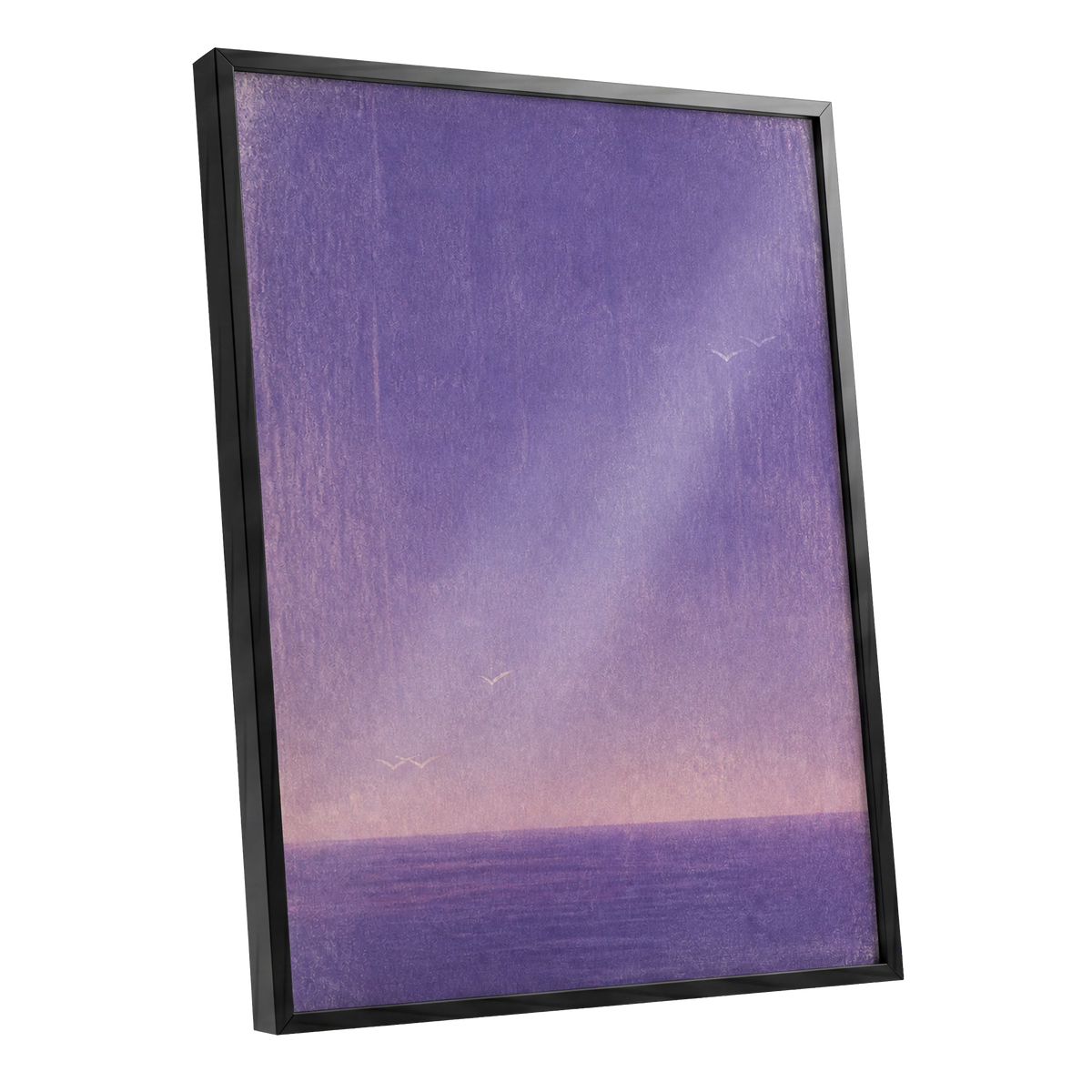 Violet Stillwater, purple, pink, white nature wall art shown as a black framed poster wall art print