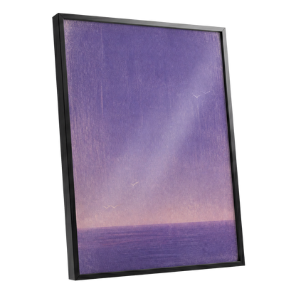 Violet Stillwater, purple, pink, white nature wall art shown as a black framed poster wall art print