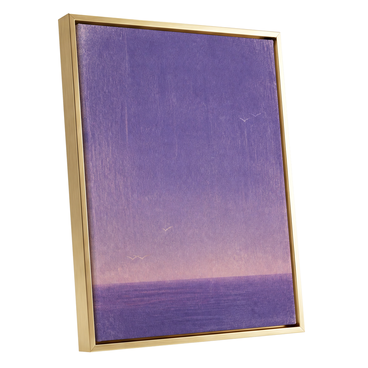 Violet Stillwater, purple, pink, white nature wall art shown as a gold framed canvas wall art