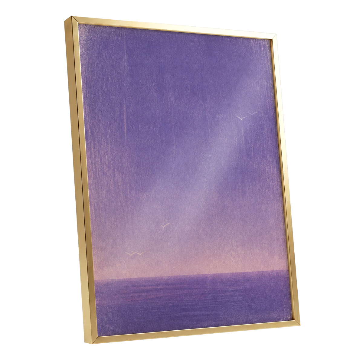Violet Stillwater, purple, pink, white nature wall art shown as a gold framed poster wall art print