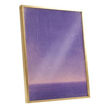 Violet Stillwater, purple, pink, white nature wall art shown as a gold framed poster wall art print
