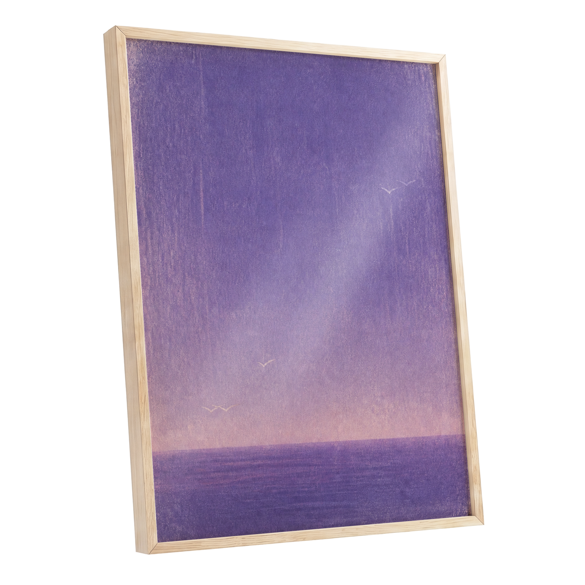 Violet Stillwater, purple, pink, white nature wall art shown as a oak framed poster wall art print