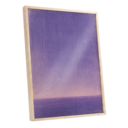 Violet Stillwater, purple, pink, white nature wall art shown as a oak framed poster wall art print