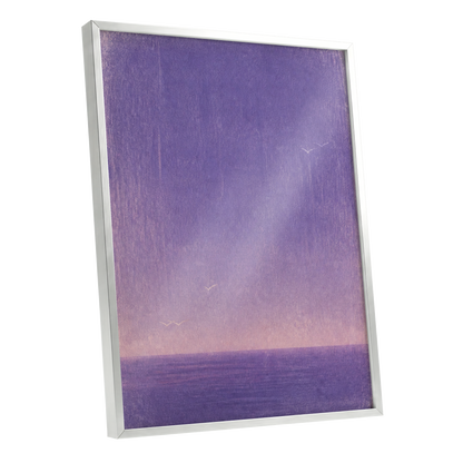 Violet Stillwater, purple, pink, white nature wall art shown as a silver framed poster wall art print
