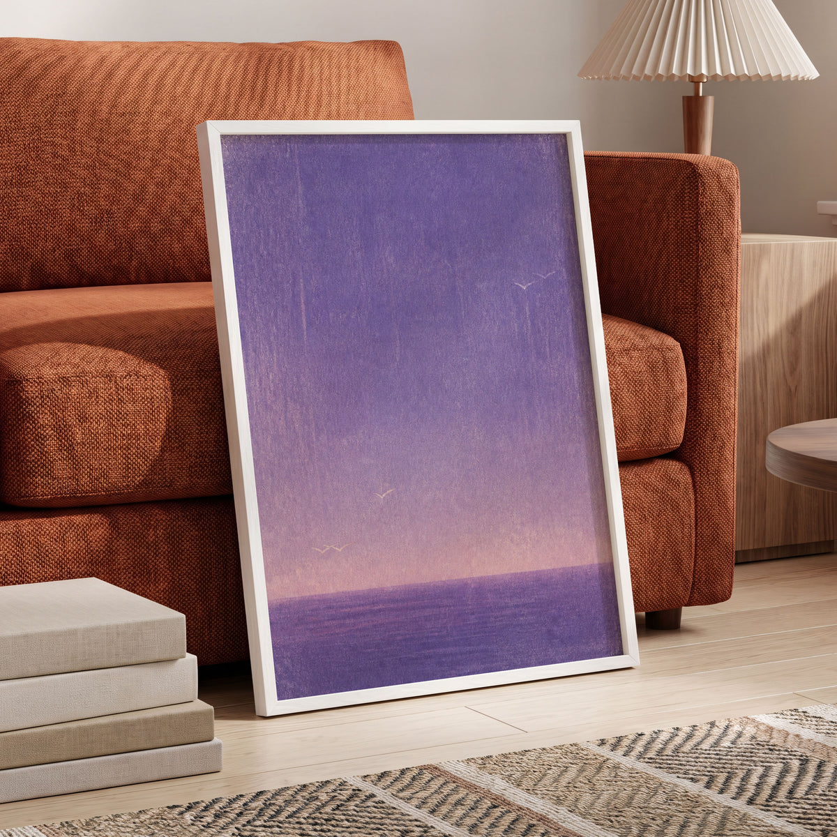 Violet Stillwater, purple, pink, white nature wall art displayed in a styled interior, gallery view 6