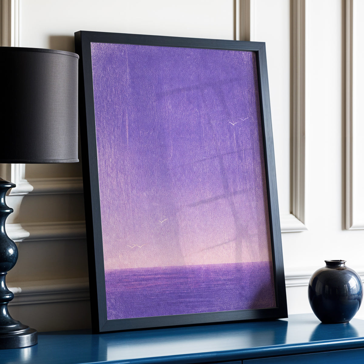 Violet Stillwater, purple, pink, white nature wall art displayed in a styled interior, gallery view 9