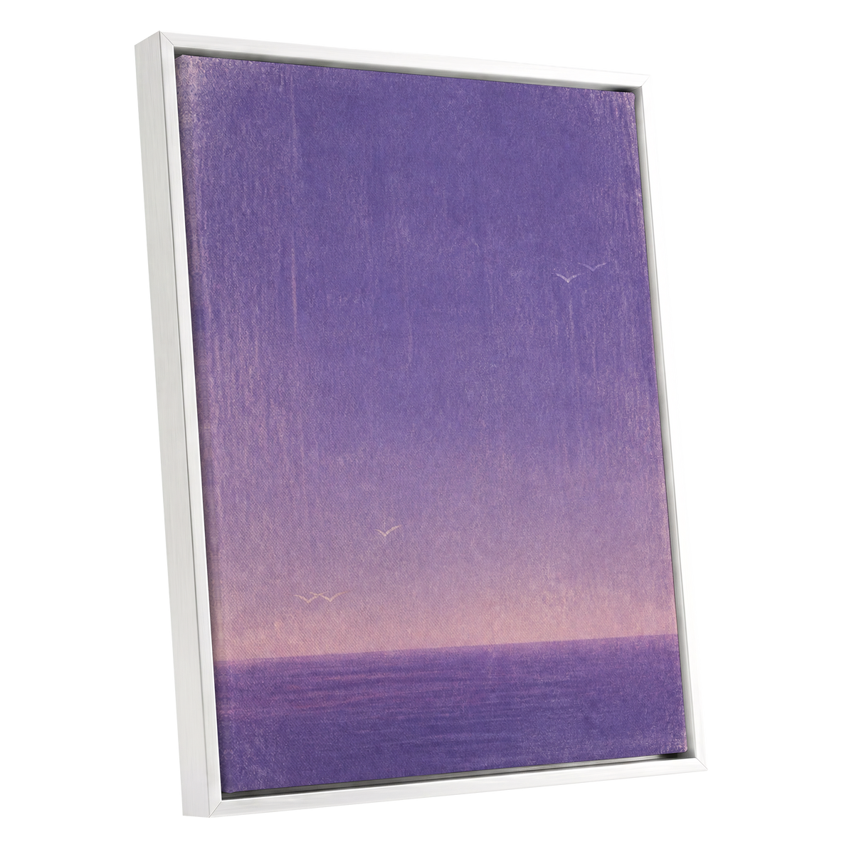 Violet Stillwater, purple, pink, white nature wall art shown as a white framed canvas wall art