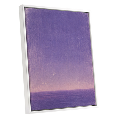 Violet Stillwater, purple, pink, white nature wall art shown as a white framed canvas wall art
