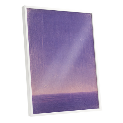 Violet Stillwater, purple, pink, white nature wall art shown as a white framed poster wall art print