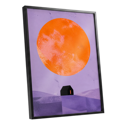 Violet Sun Shelter, black, orange, purple nature wall art shown as a black framed poster wall art print