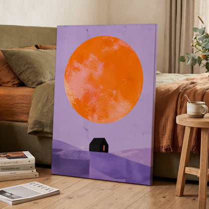 Violet Sun Shelter, black, orange, purple nature wall art on canvas displayed in a styled interior, gallery view 2
