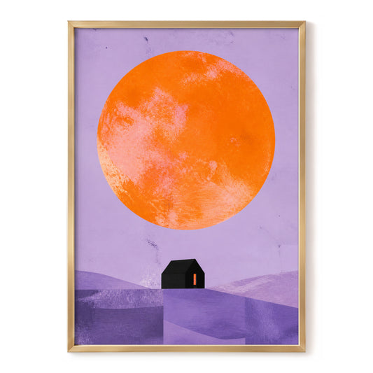Violet Sun Shelter, black, orange, purple nature wall art, front artwork view