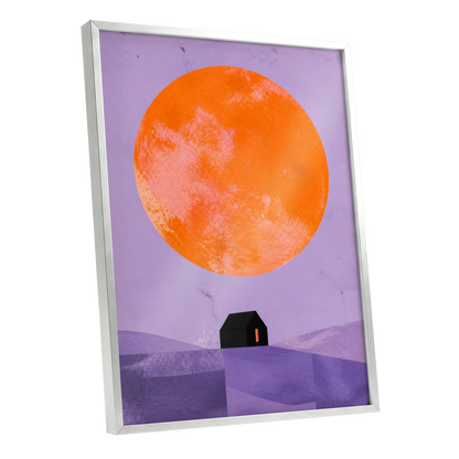 Violet Sun Shelter, black, orange, purple nature wall art shown as a silver framed poster wall art print