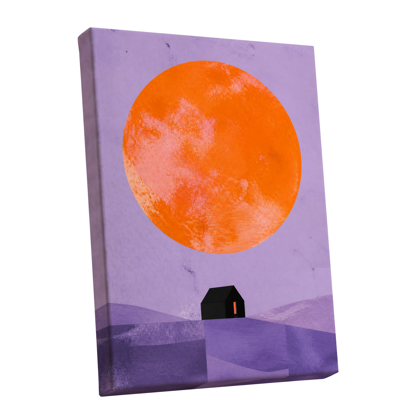 Violet Sun Shelter, black, orange, purple nature wall art shown as a stretched canvas wall art