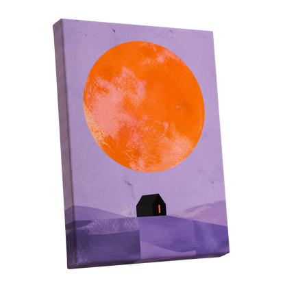 Violet Sun Shelter, black, orange, purple nature wall art shown as a stretched canvas wall art