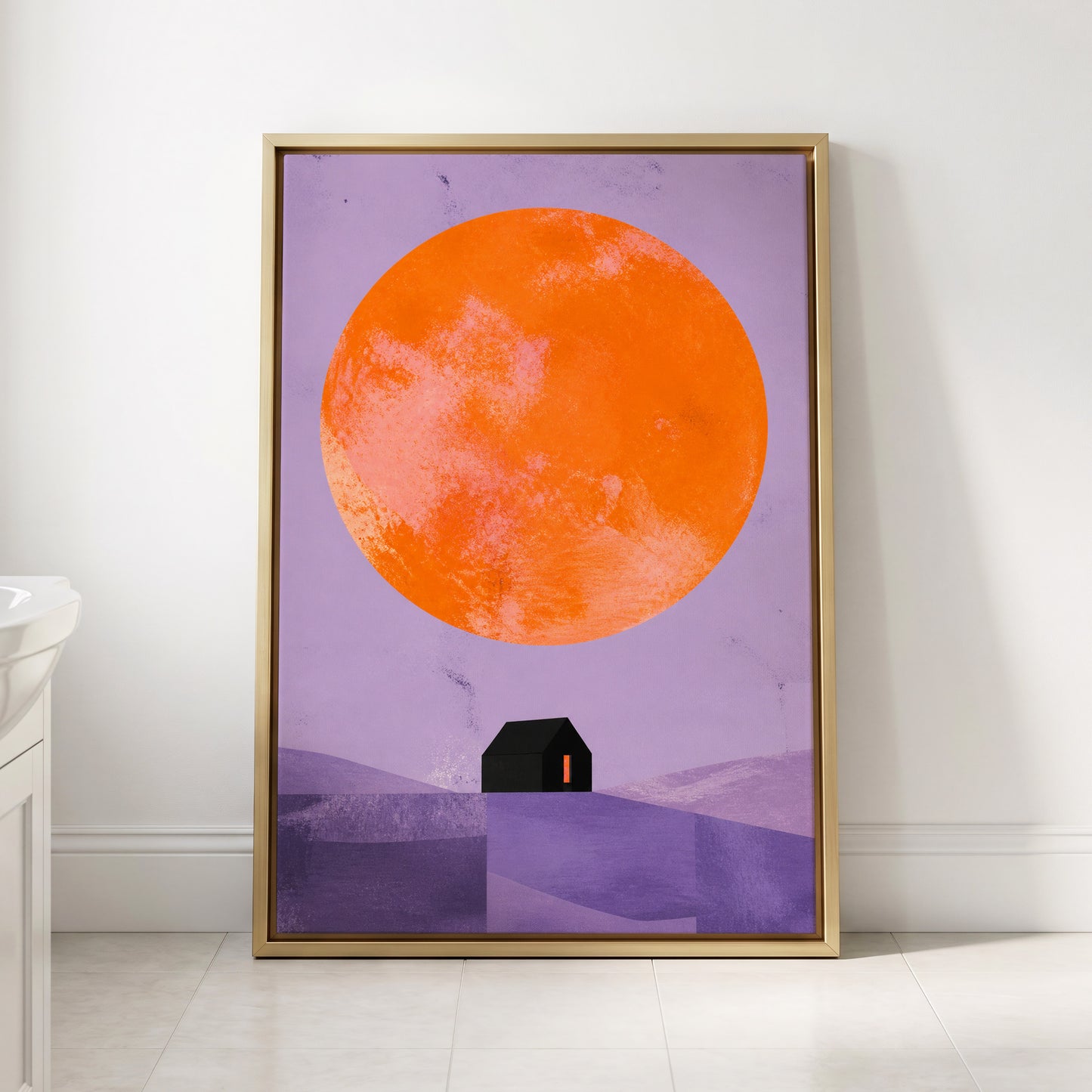 Violet Sun Shelter, black, orange, purple nature wall art displayed in a styled interior, gallery view 2