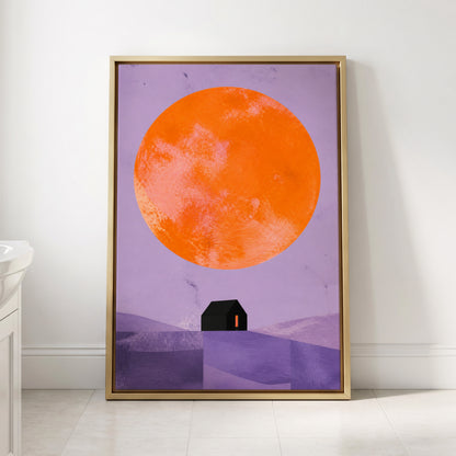 Violet Sun Shelter, black, orange, purple nature wall art displayed in a styled interior, gallery view 2