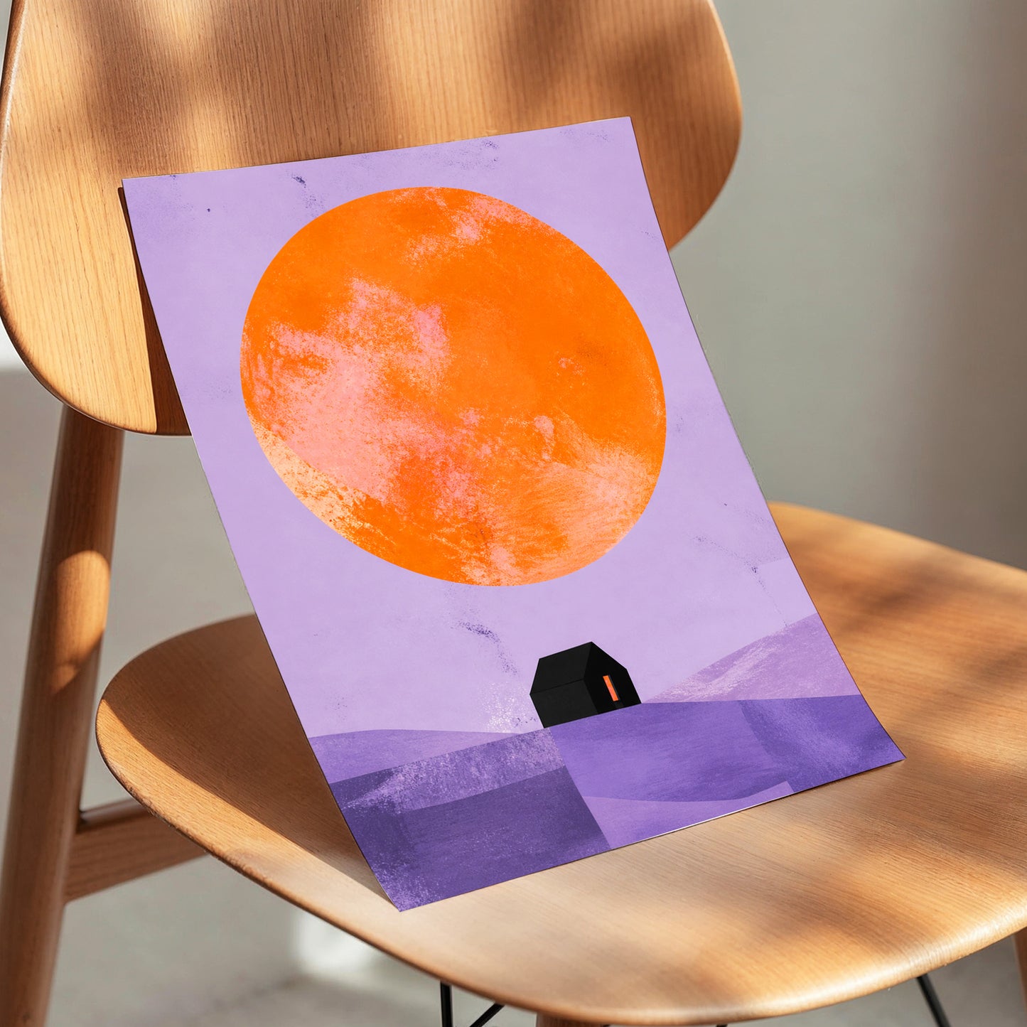 Violet Sun Shelter, black, orange, purple nature wall art displayed in a styled interior, gallery view 3