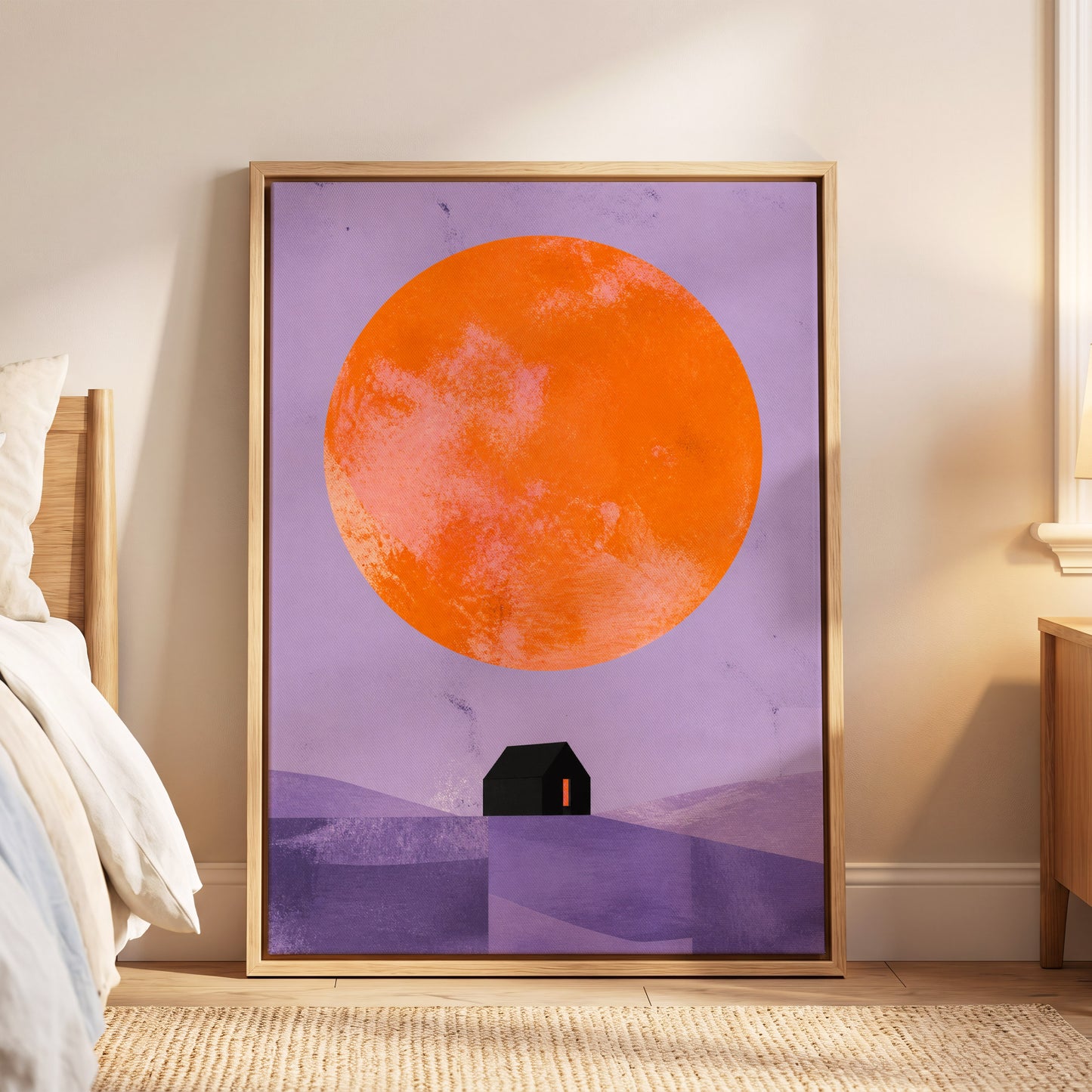 Violet Sun Shelter, black, orange, purple nature wall art displayed in a styled interior, gallery view 6