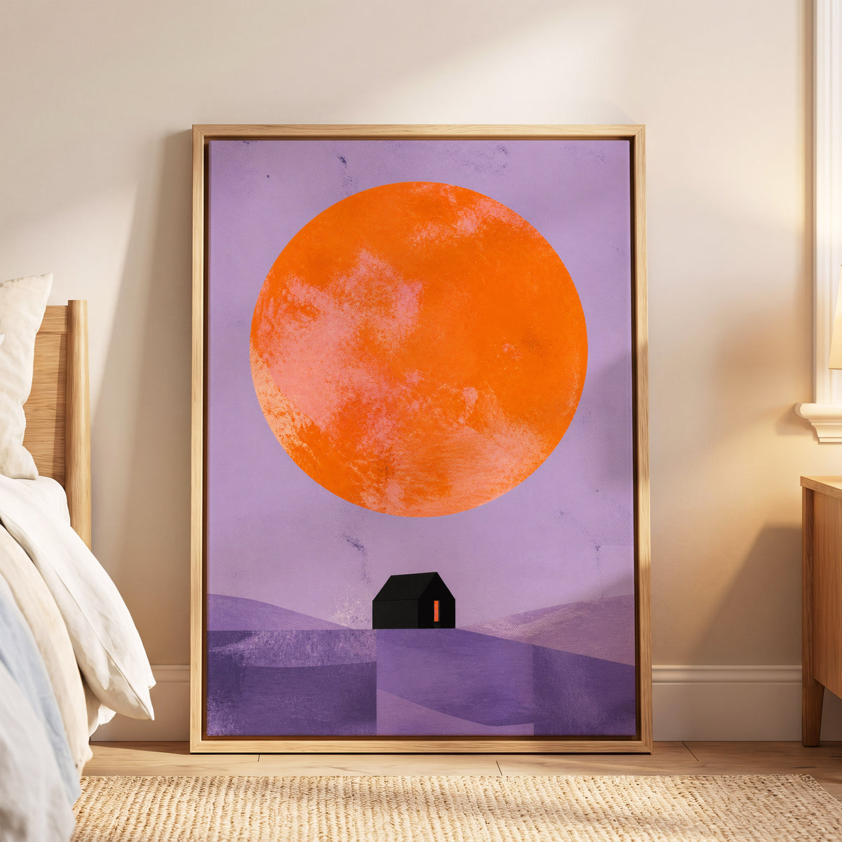 Violet Sun Shelter, black, orange, purple nature wall art displayed in a styled interior, gallery view 6