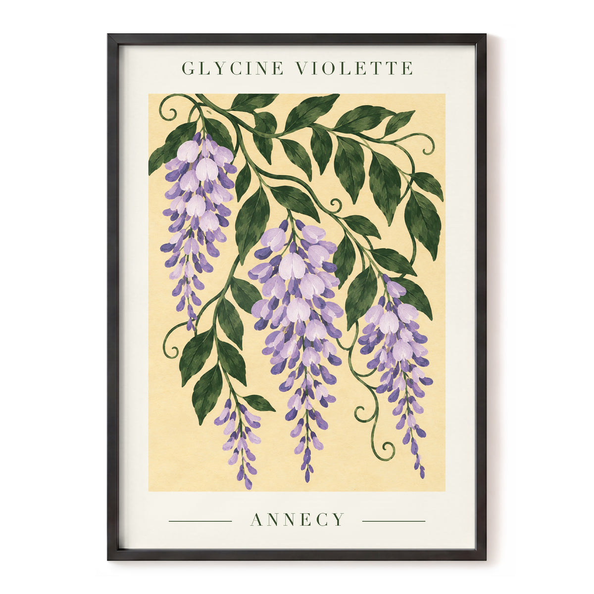 Violet Vines of Annecy, purple, green, beige floral wall art, front artwork view
