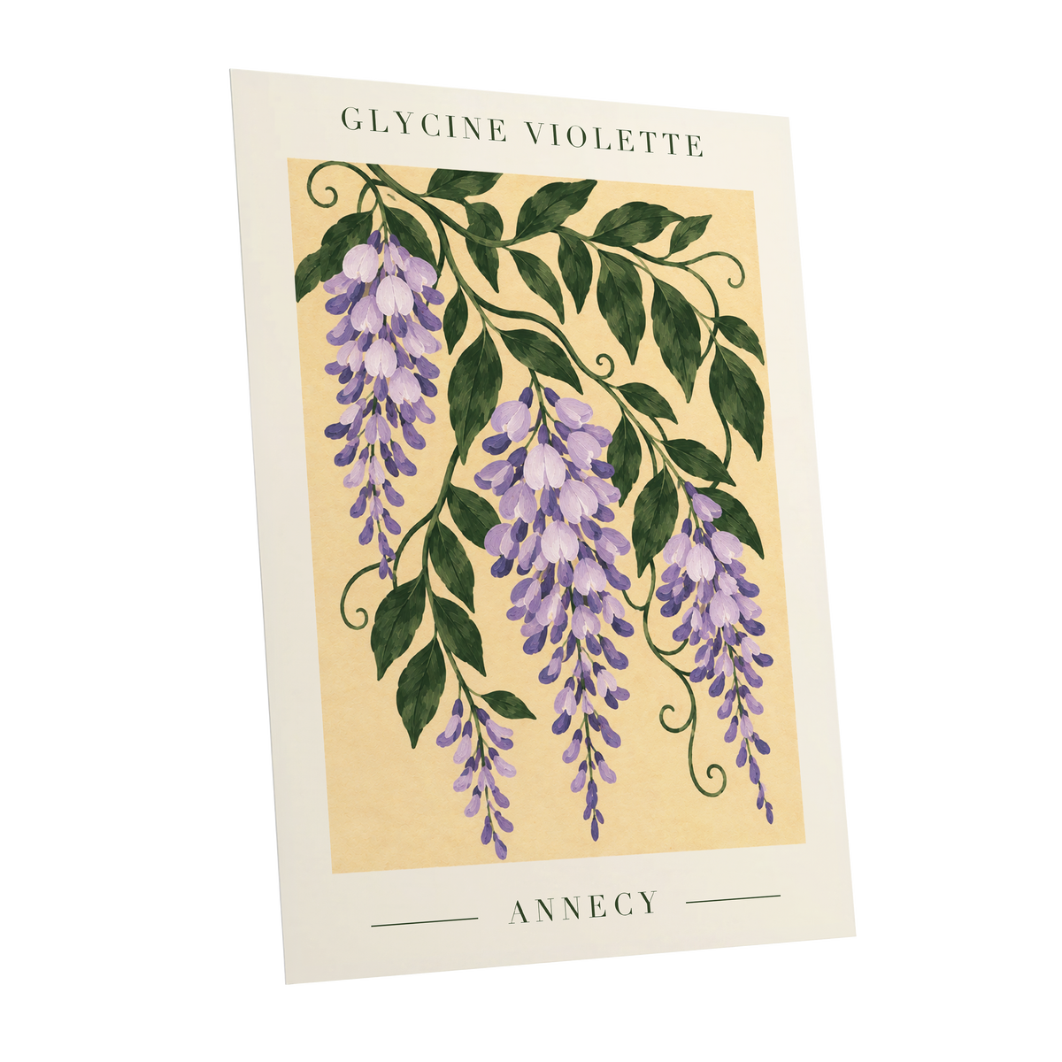 Violet Vines of Annecy, purple, green, beige floral wall art shown as a unframed poster wall art print
