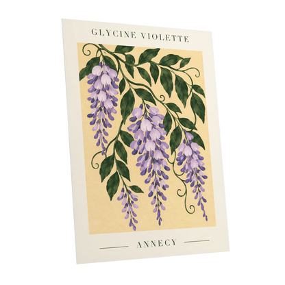 Violet Vines of Annecy, purple, green, beige floral wall art shown as a unframed poster wall art print